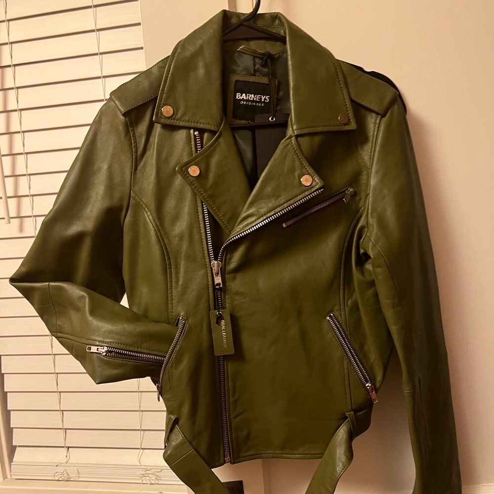 Green leather motorcycle jacket